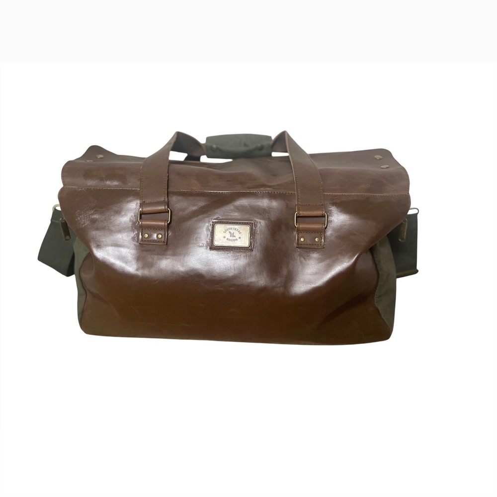 Origaudio South Texas Region Duffel Bag‎ Brown Faux Leather Green Canvas Travel